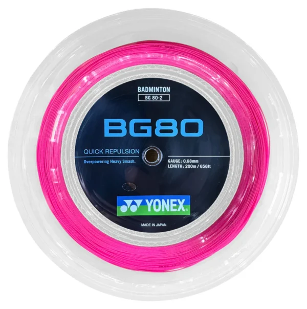 Yonex Badminton String BG80 200m Coil Neon Pink