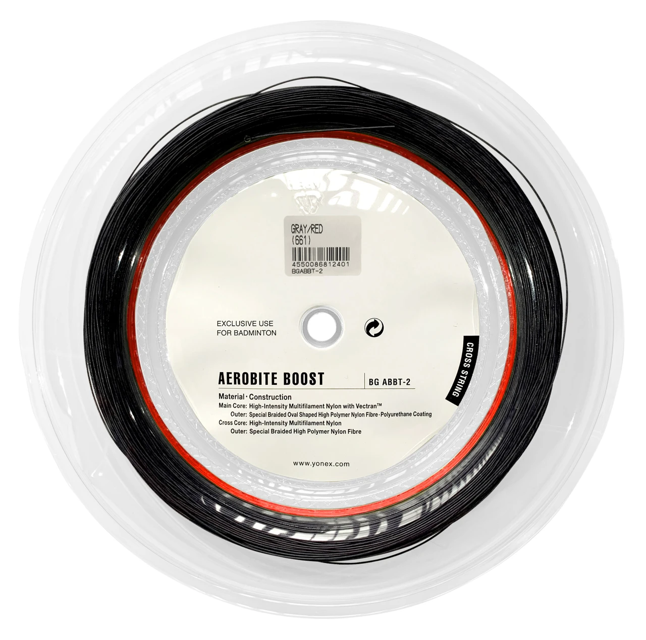 Yonex AeroBite Boost Badminton String BGABBT Hybrid Red/Gray 200m Coil - Image 3
